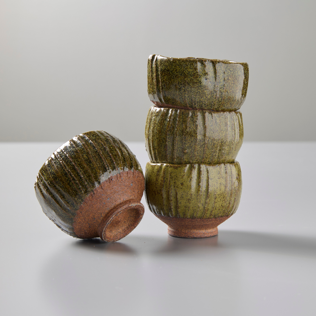 Four Green Ceramic Teacups