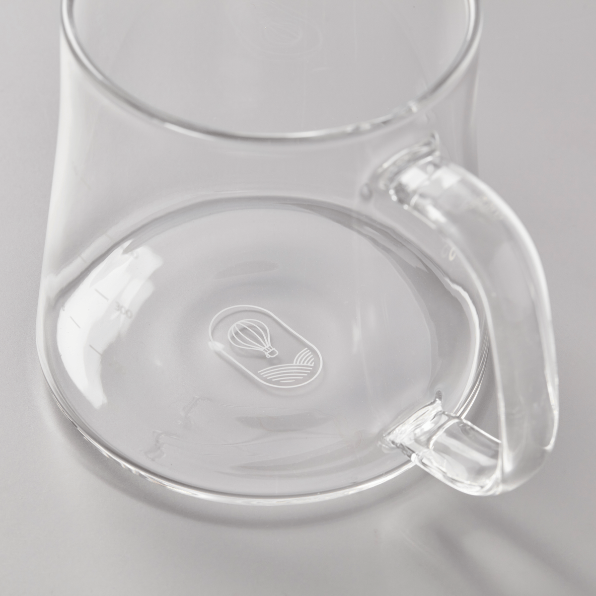 BOLI teapot 400ml glass base with transparent handle and logo etched on bottom